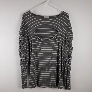 Maurices Women's‎ 3X Long Ruched Sleeve Ribbed Henley Gray White Stripes Cutout